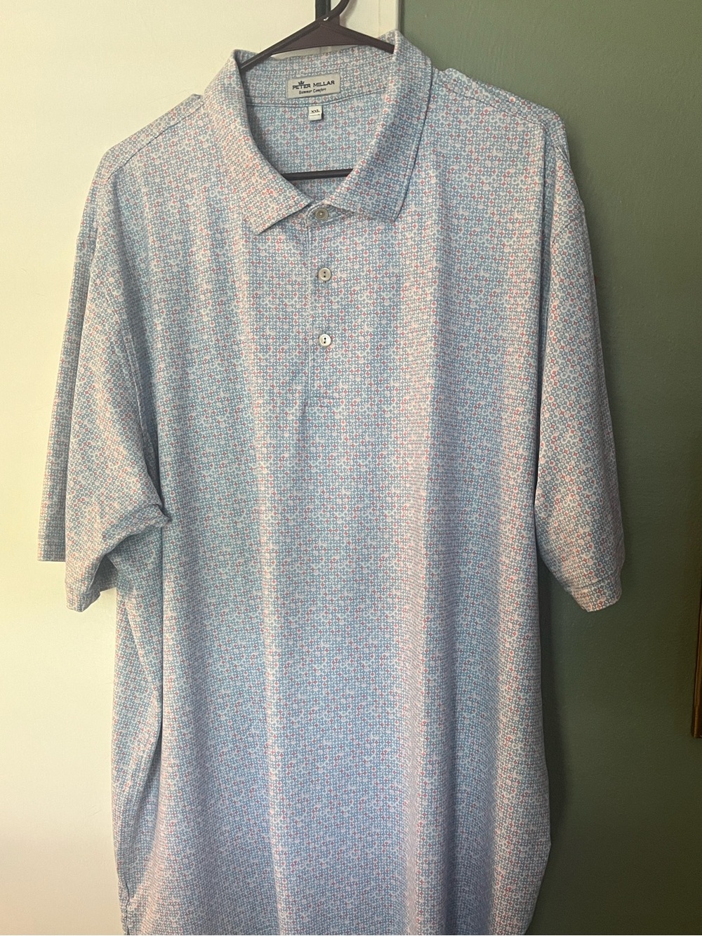 Peter Millar Summer Comfort Golf Polo Shirt All Over Print Mens XXL • EUC